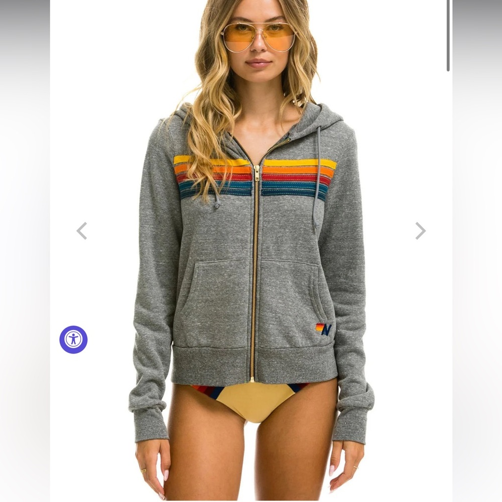 Aviator nation, gray rainbow, five stripe jacket/hoodie extra small unisex